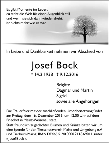 Traueranzeige von Josef Bock von Trauerportal Rhein Main Presse