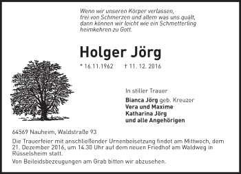 Traueranzeige von Holger Jörg von Trauerportal Rhein Main Presse