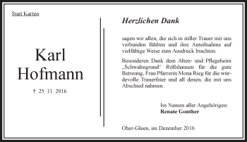 Traueranzeige von Karl Hofmann von VRM Trauer