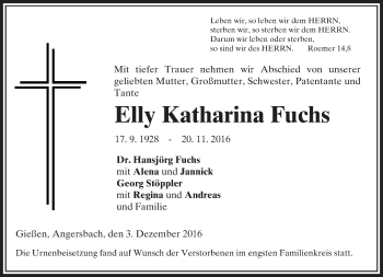 Traueranzeige von Elly Katharina Fuchs von VRM Trauer