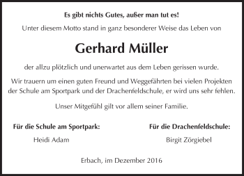 Traueranzeige von Gerhard Müller von Trauerportal Echo Online