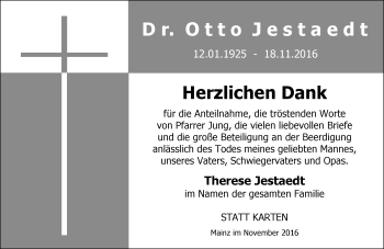 Traueranzeige von Therese Jestaedt von Trauerportal Rhein Main Presse