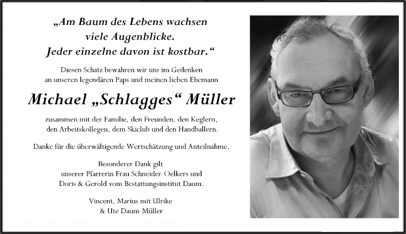  Traueranzeige für Michael Müller vom 10.12.2016 aus Trauerportal Rhein Main Presse