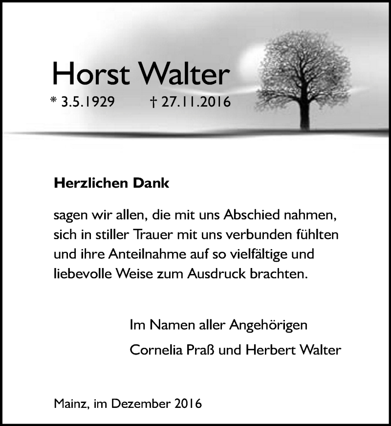  Traueranzeige für Horst Walter vom 24.12.2016 aus Trauerportal Rhein Main Presse