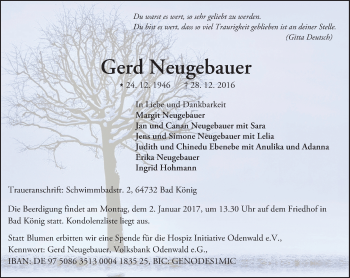 Traueranzeige von Gerd Neugebauer von Trauerportal Echo Online