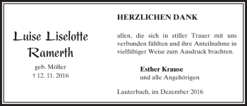 Traueranzeige von Liselotte Ramerth von VRM Trauer