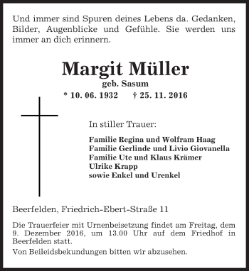 Traueranzeige von Margit Müller von Trauerportal Echo Online