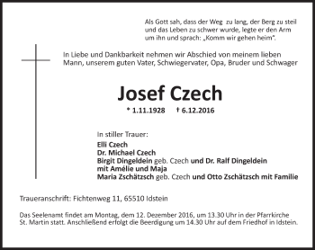 Traueranzeige von Josef Czech von Trauerportal Rhein Main Presse