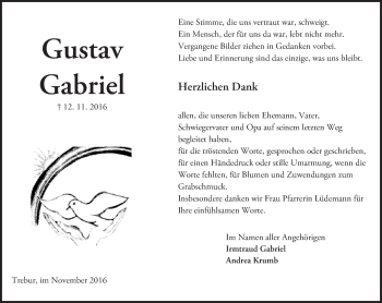 Traueranzeige von Gustav Gabriel von Trauerportal Echo Online