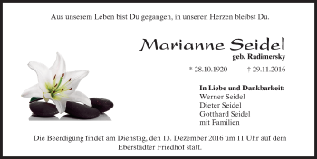 Traueranzeige von Marianne Seidel von Trauerportal Echo Online