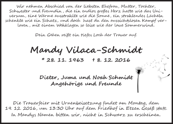 Traueranzeige von Mandy Vilaca-Schmidt von Trauerportal Echo Online