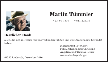 Traueranzeige von Martin Tümmler von Trauerportal Echo Online