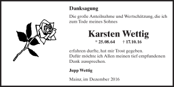 Traueranzeige von Karsten Wettig von Trauerportal Rhein Main Presse