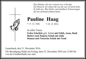 Traueranzeige von Pauline Haag von VRM Trauer