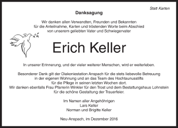 Traueranzeige von Erich Keller von  Usinger Anzeiger