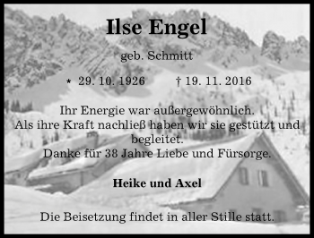 Traueranzeige von Ilse Engel von Trauerportal Echo Online