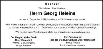 Traueranzeige von Georg Heleine von Trauerportal Echo Online