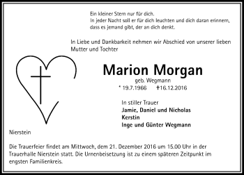 Traueranzeige von Marion Morgan von Trauerportal Rhein Main Presse