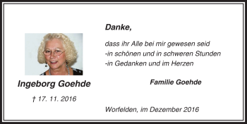 Traueranzeige von Ingeborg Goehde von Trauerportal Echo Online