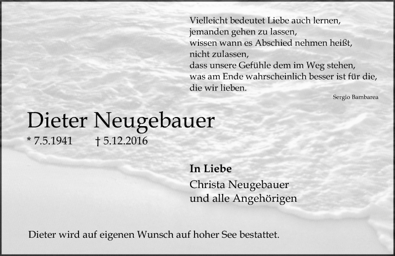  Traueranzeige für Dieter Neugebauer vom 07.12.2016 aus Trauerportal Rhein Main Presse