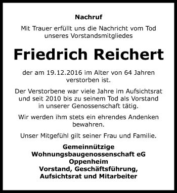 Traueranzeige von Friedrich Reichert von Trauerportal Rhein Main Presse