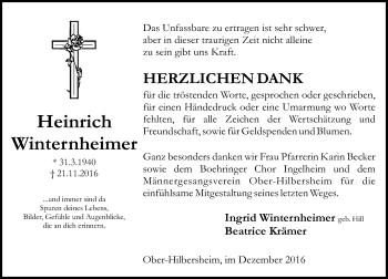 Traueranzeige von Heinrich Winternheimer von Trauerportal Rhein Main Presse