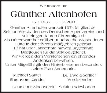 Traueranzeige von Günther Altenhofen von Trauerportal Rhein Main Presse