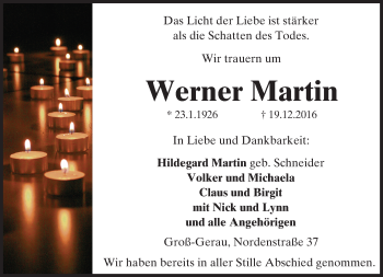 Traueranzeige von Werner Martin von Trauerportal Echo Online