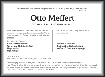 Traueranzeige von Otto Meffert von Trauerportal Rhein Main Presse