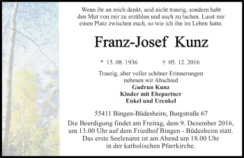 Traueranzeige von Franz-Josef Kunz von Trauerportal Rhein Main Presse