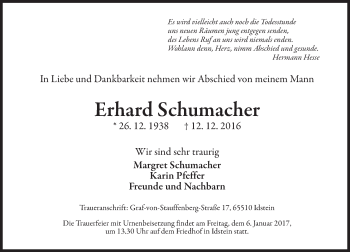 Traueranzeige von Erhard Schumacher von Trauerportal Rhein Main Presse
