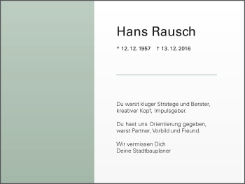 Traueranzeige von Hans Rausch von Trauerportal Echo Online