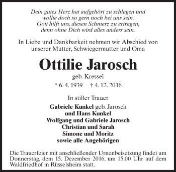 Traueranzeige von Ottilie Jarosch von Trauerportal Rhein Main Presse