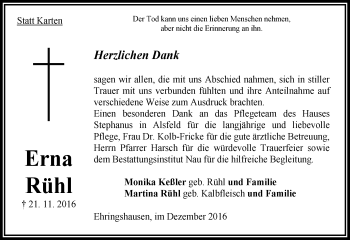 Traueranzeige von Erna Rühl von VRM Trauer