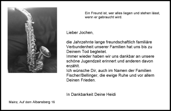 Traueranzeige von Lieber Jochen von Trauerportal Rhein Main Presse