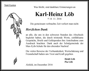Traueranzeige von Karl-Heinz Löb von VRM Trauer