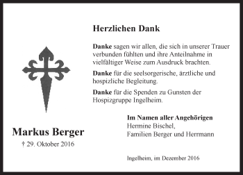 Traueranzeige von Markus Berger von Trauerportal Rhein Main Presse