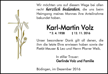 Traueranzeige von Karl-Martin Volz von  Kreisanzeiger