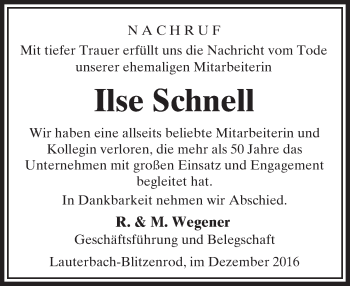 Traueranzeige von Ilse Schnell von VRM Trauer