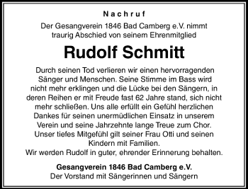 Traueranzeige von Rudolf Schmitt von  Camberger Anzeiger