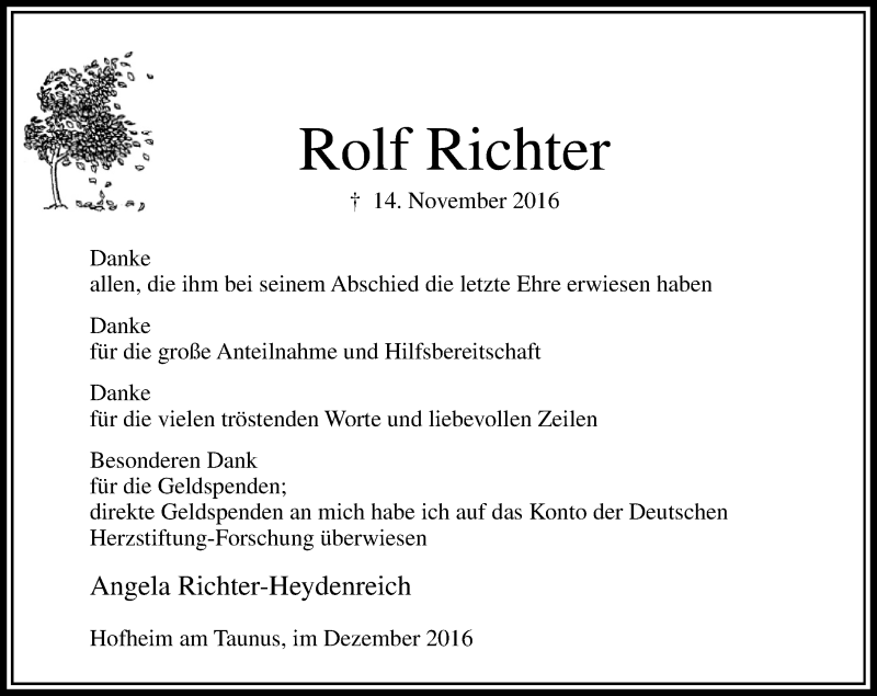  Traueranzeige für Rolf Richter vom 23.12.2016 aus Trauerportal Rhein Main Presse