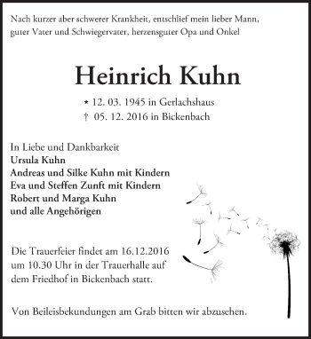 Traueranzeige von Heinrich Kuhn von Trauerportal Echo Online