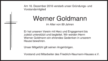 Traueranzeige von Werner Goldmann von  Gießener Anzeiger