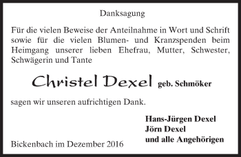 Traueranzeige von Christel Dexel von Trauerportal Echo Online