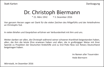 Traueranzeige von Christoph Biermann von Trauerportal Rhein Main Presse
