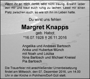 Traueranzeige von Margret Knapps von  Gießener Anzeiger