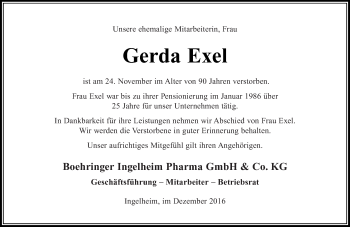Traueranzeige von Gerda Exel von Trauerportal Rhein Main Presse