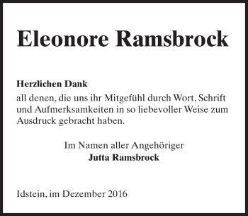 Traueranzeige von Eleonore Ramsbrock von Trauerportal Rhein Main Presse
