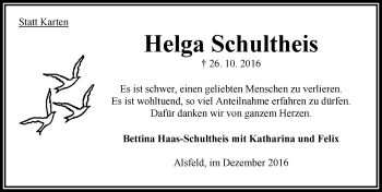 Traueranzeige von Helga Schultheis von VRM Trauer