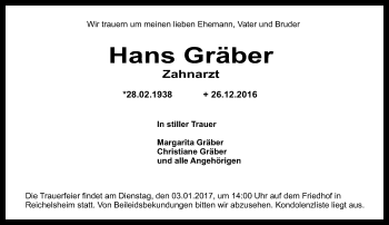 Traueranzeige von Hans Gräber von Trauerportal Echo Online